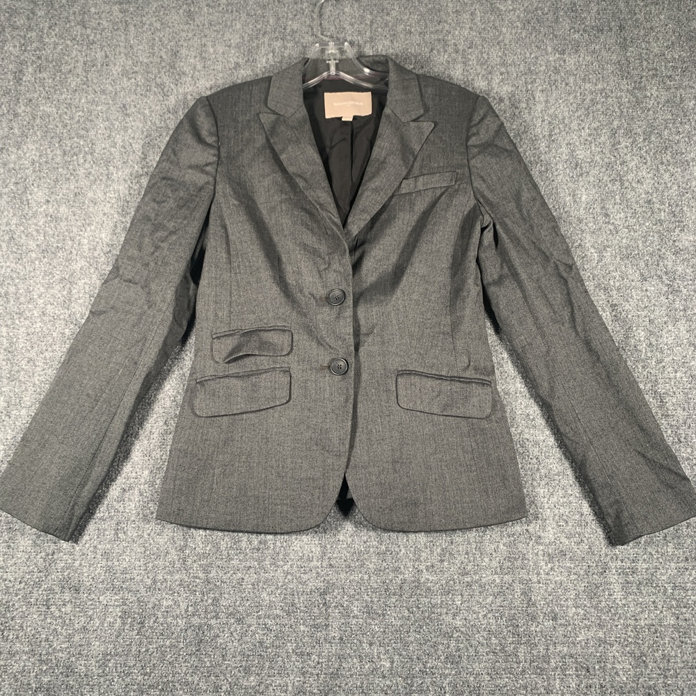 Banana Republic Blazer Womens 4 Gray Stretch Two Button Lined Suit Jacket Office